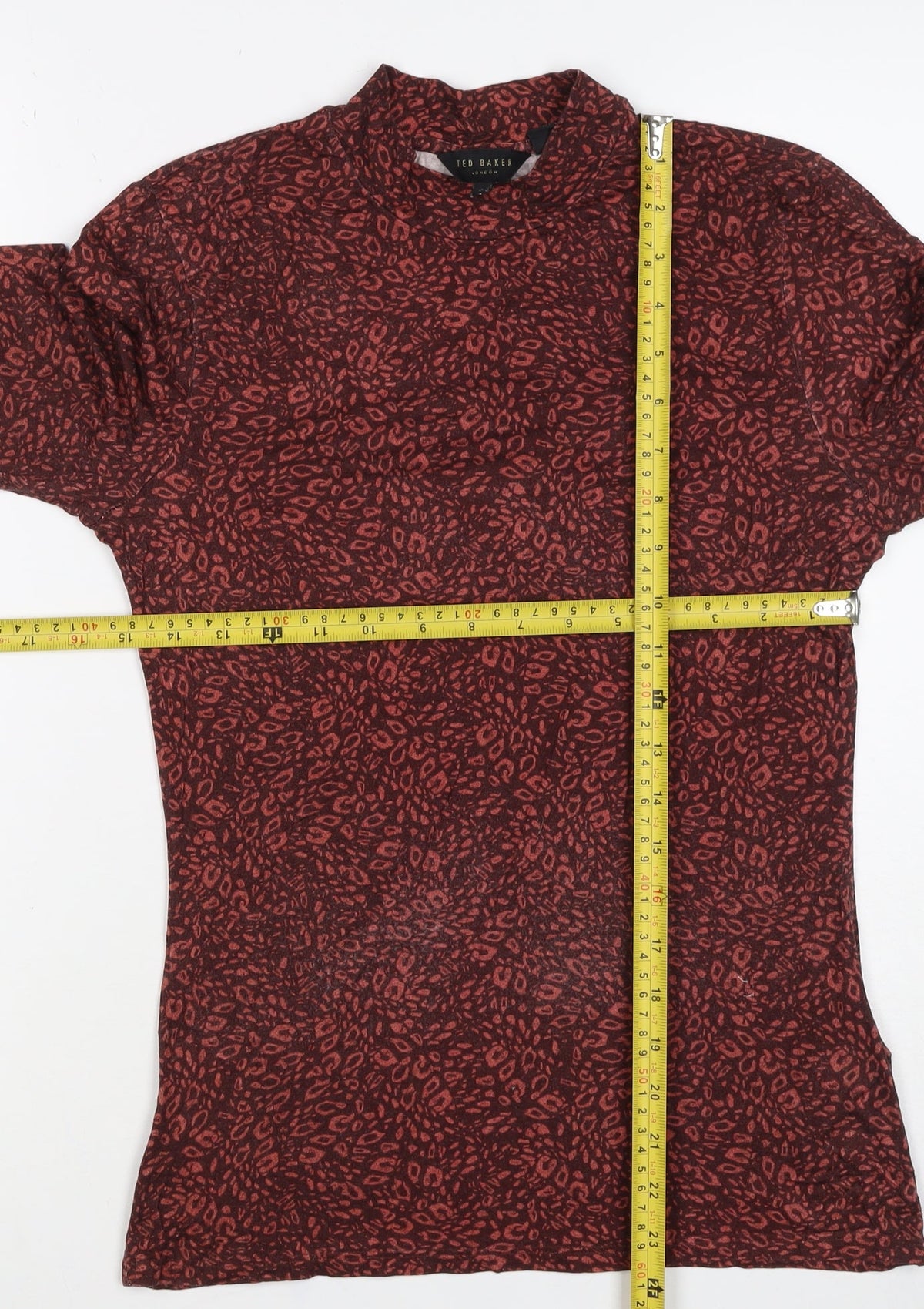 Ted Baker Women’s Red Leopard Print High Neck Stretch Top UK 10