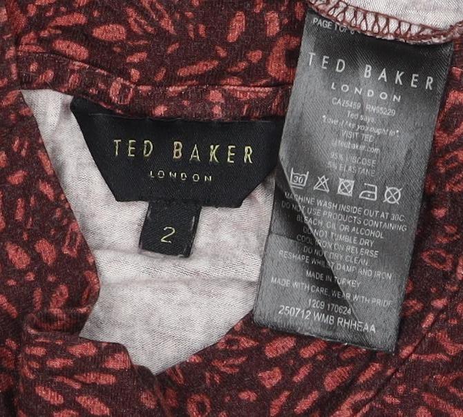 Ted Baker Women’s Red Leopard Print High Neck Stretch Top UK 10