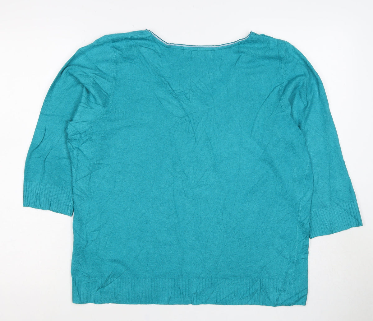 Per Una Women’s Blue UK 20 Cotton Knit V-Neck 3/4 Sleeve Top