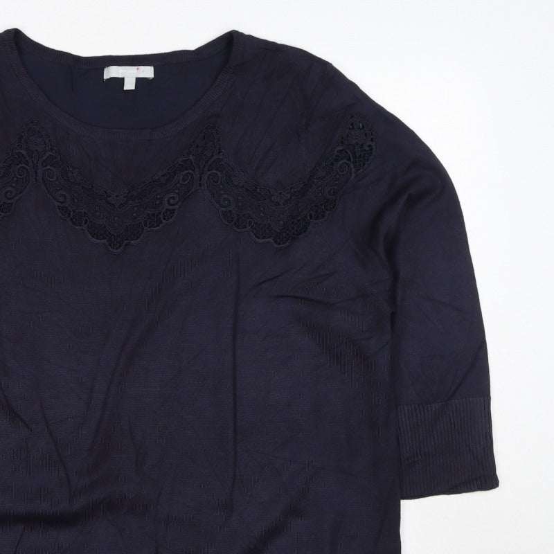 Per Una Women Navy UK 22 Lace Yoke 3/4 Sleeve Knit Top