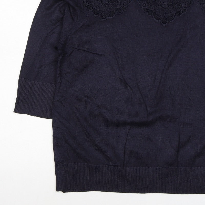Per Una Women Navy UK 22 Lace Yoke 3/4 Sleeve Knit Top