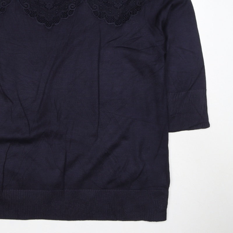 Per Una Women Navy UK 22 Lace Yoke 3/4 Sleeve Knit Top