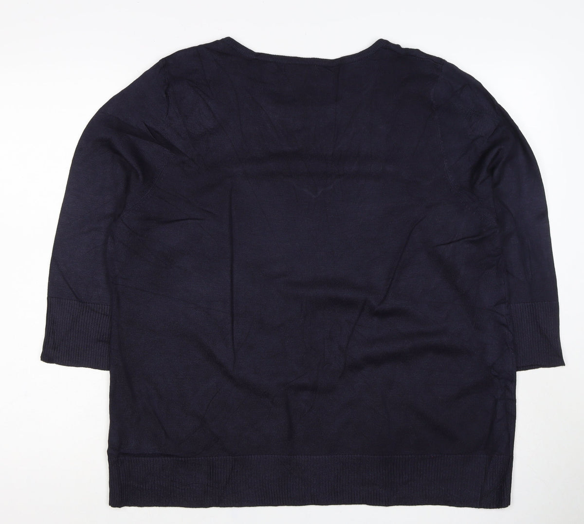 Per Una Women Navy UK 22 Lace Yoke 3/4 Sleeve Knit Top