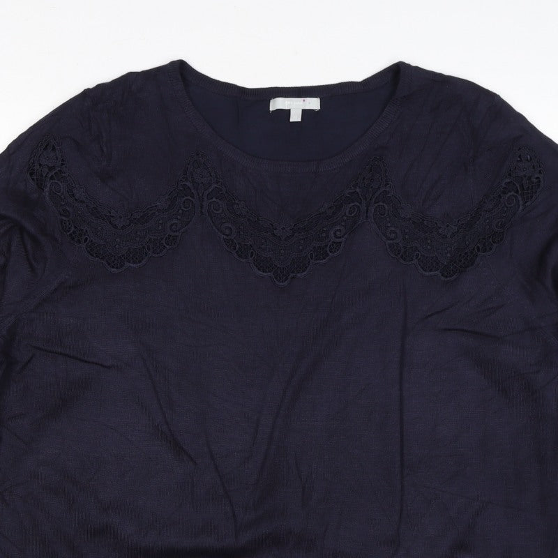 Per Una Women Navy UK 22 Lace Yoke 3/4 Sleeve Knit Top