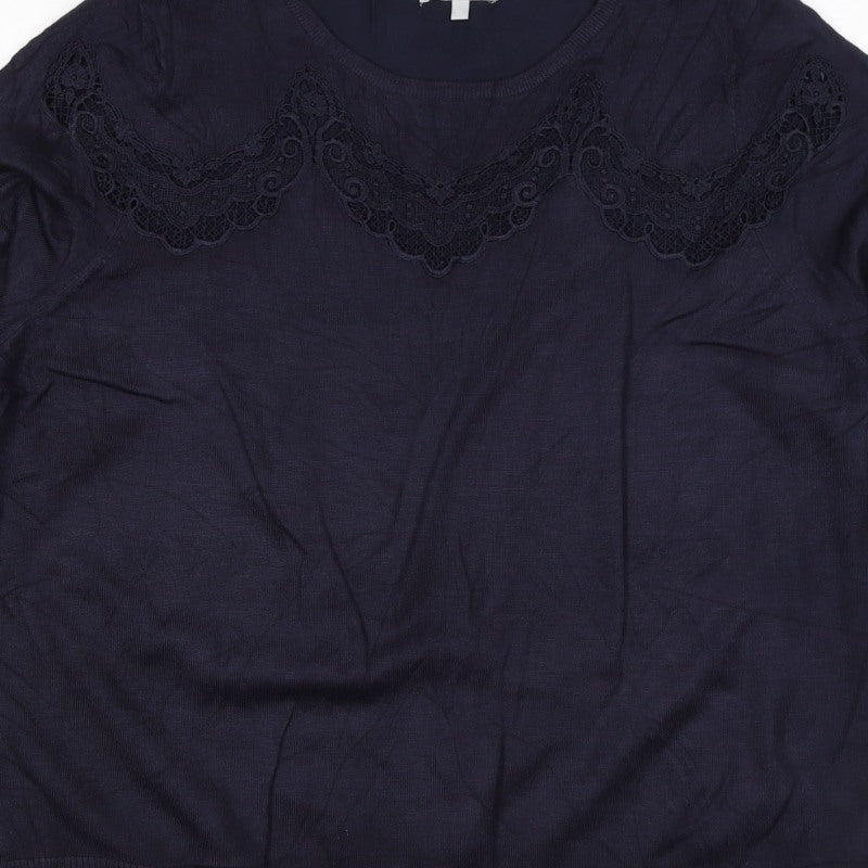Per Una Women Navy UK 22 Lace Yoke 3/4 Sleeve Knit Top