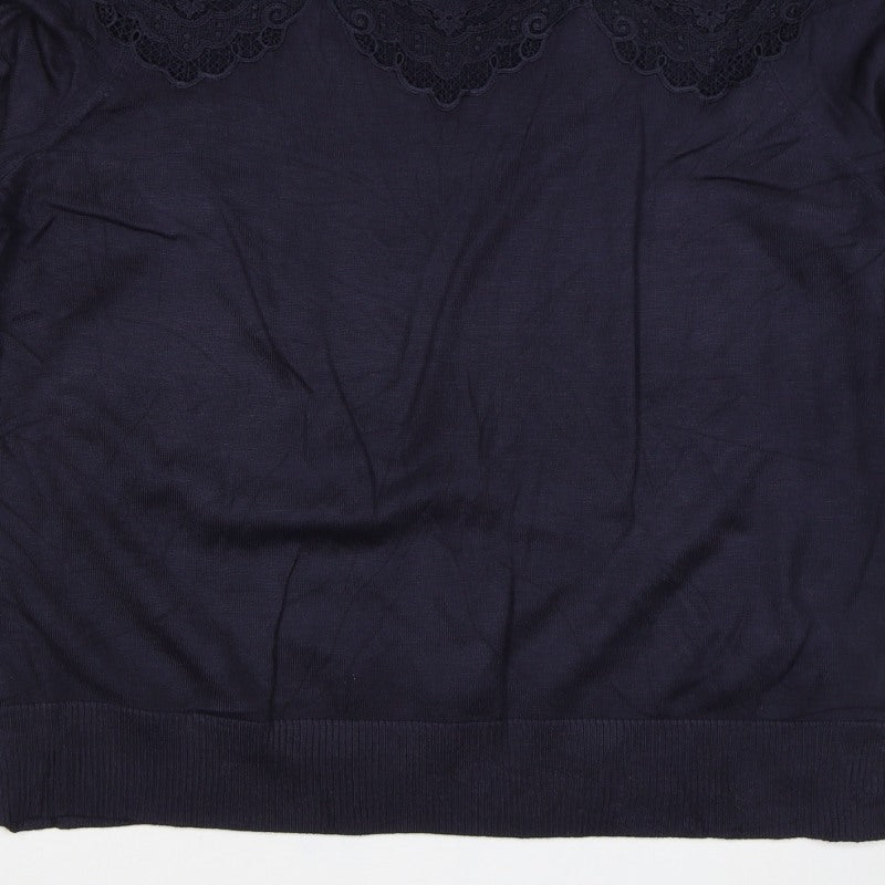 Per Una Women Navy UK 22 Lace Yoke 3/4 Sleeve Knit Top