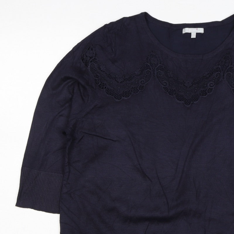 Per Una Women Navy UK 22 Lace Yoke 3/4 Sleeve Knit Top
