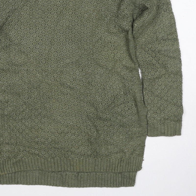 FatFace Women’s Green Size 10 Longline Open Knit Tunic Jumper