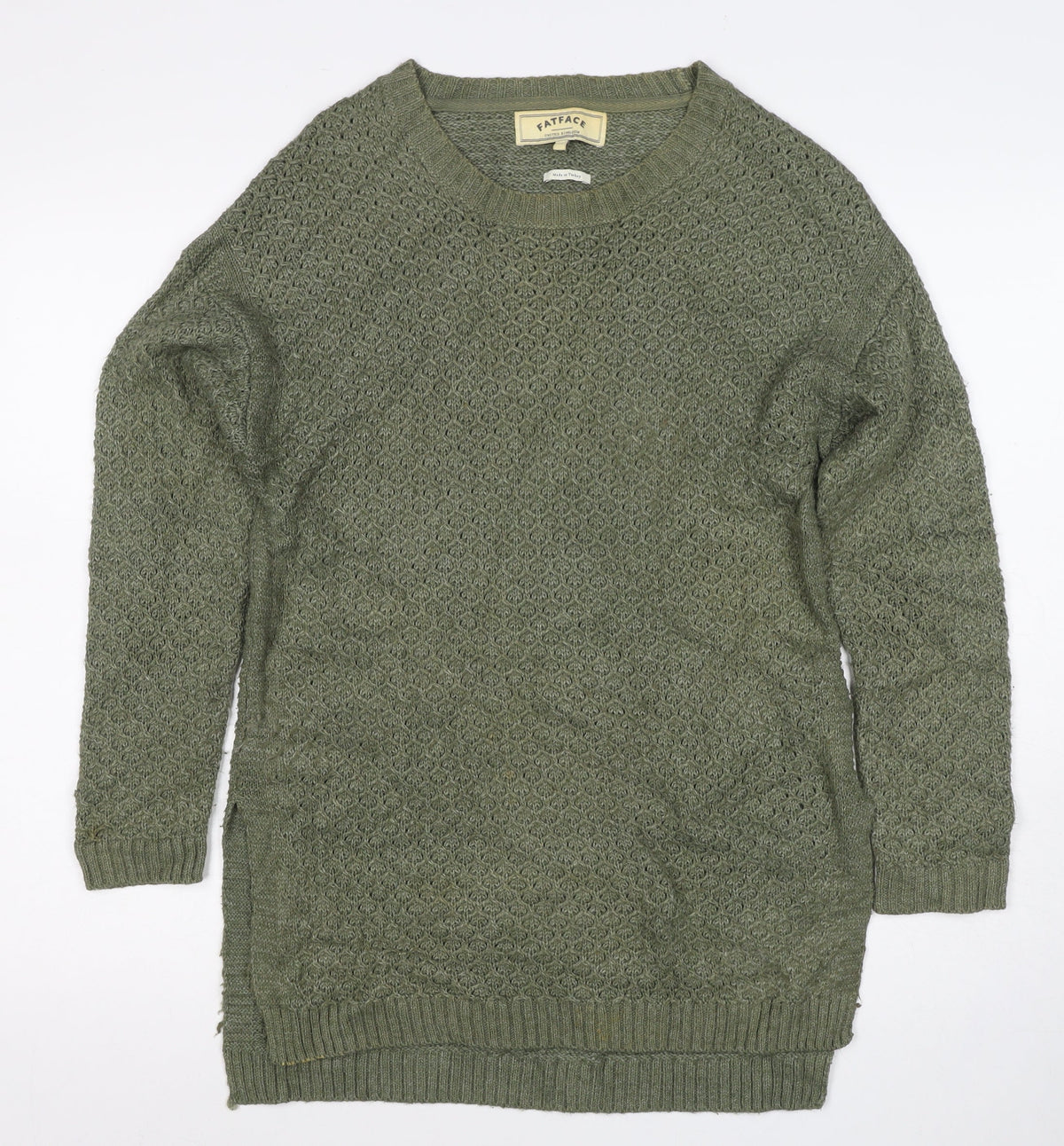 FatFace Women’s Green Size 10 Longline Open Knit Tunic Jumper