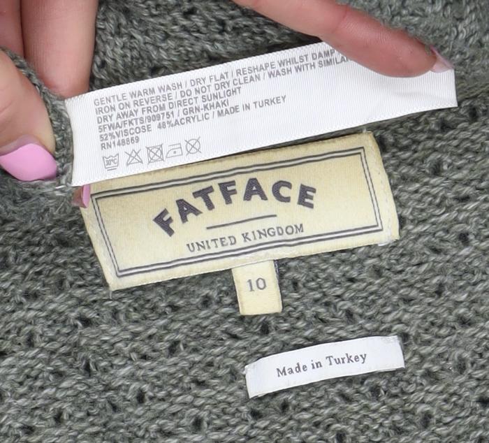 FatFace Women’s Green Size 10 Longline Open Knit Tunic Jumper