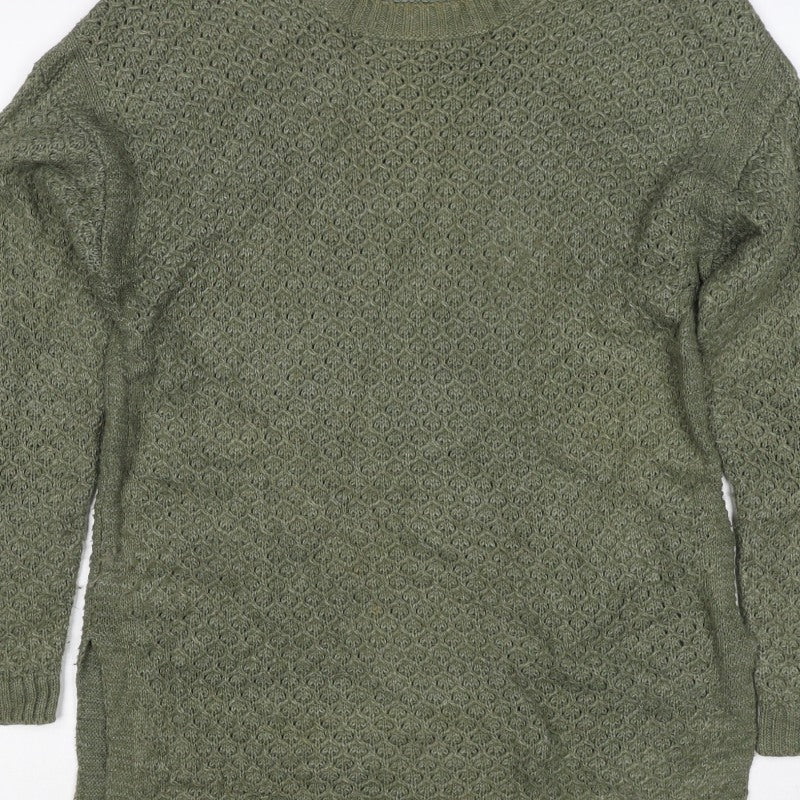 FatFace Women’s Green Size 10 Longline Open Knit Tunic Jumper