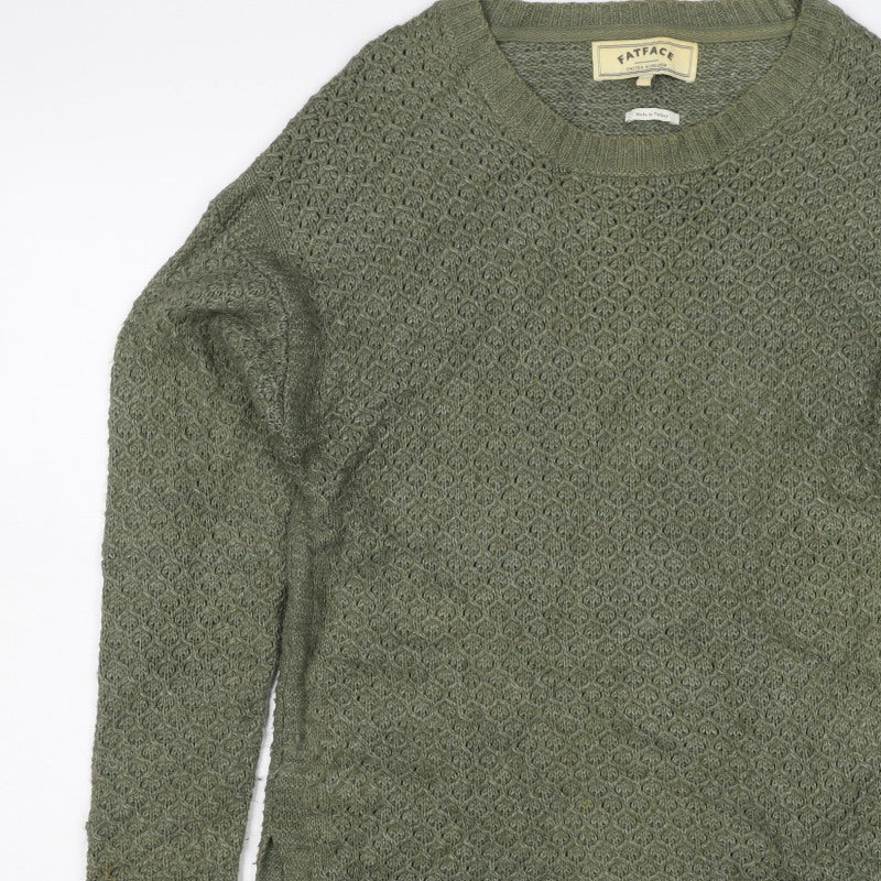 FatFace Women’s Green Size 10 Longline Open Knit Tunic Jumper