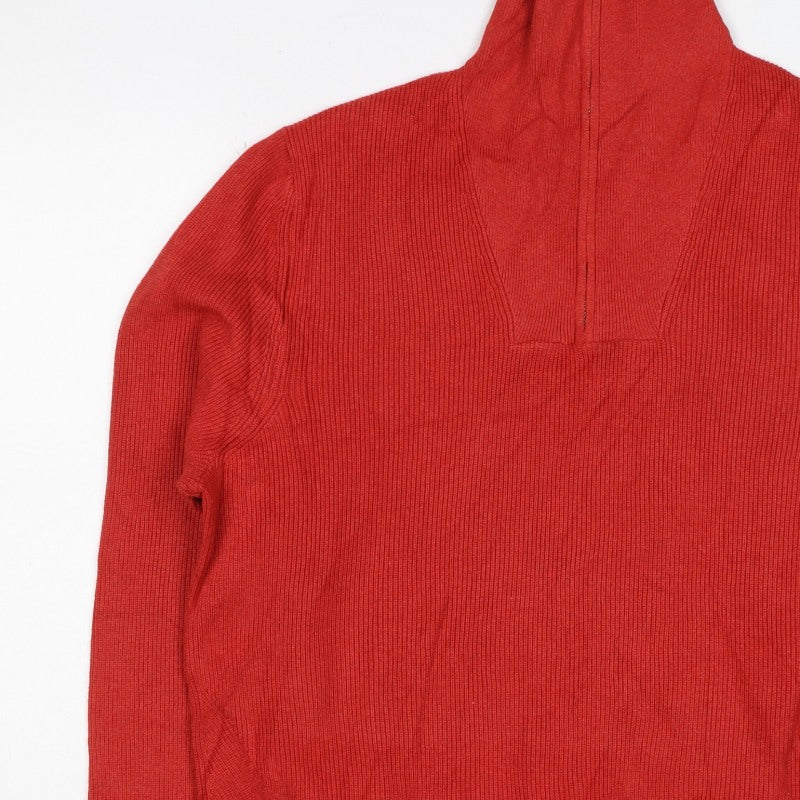 M&S Men’s Red M Half Zip High Neck Cotton Blend Jumper