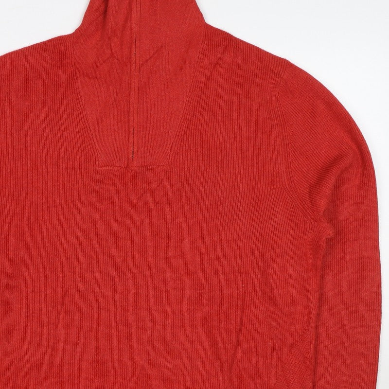 M&S Men’s Red M Half Zip High Neck Cotton Blend Jumper