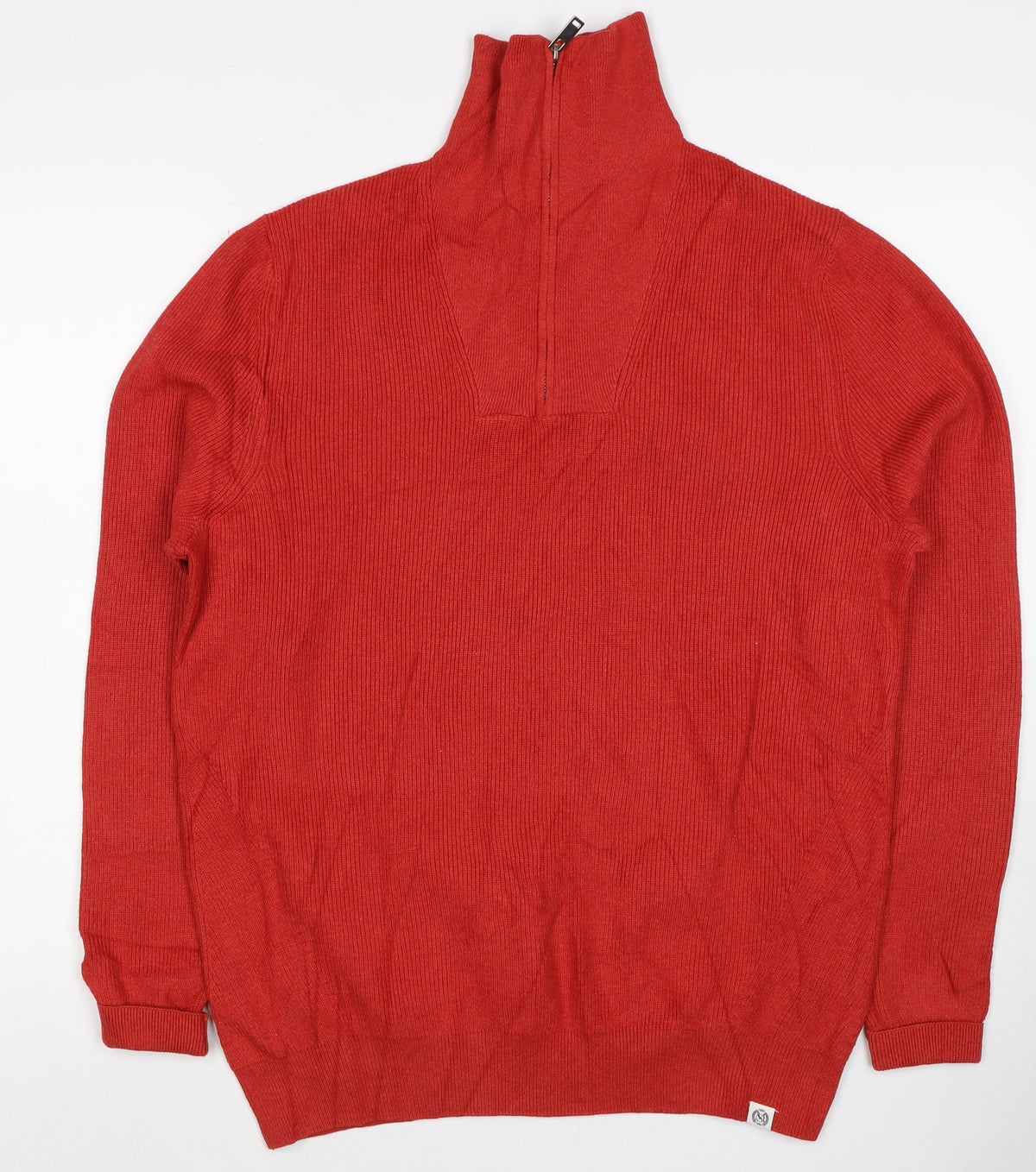 M&S Men’s Red M Half Zip High Neck Cotton Blend Jumper