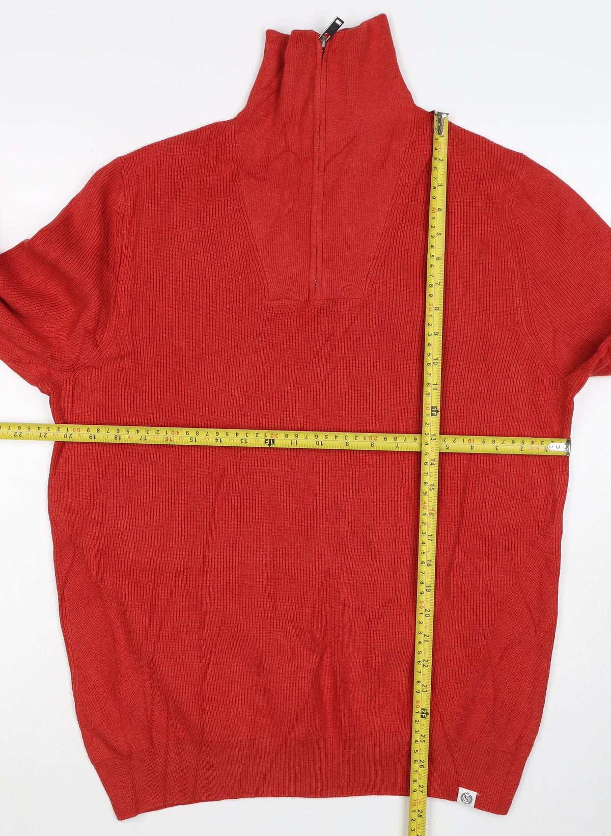 M&S Men’s Red M Half Zip High Neck Cotton Blend Jumper