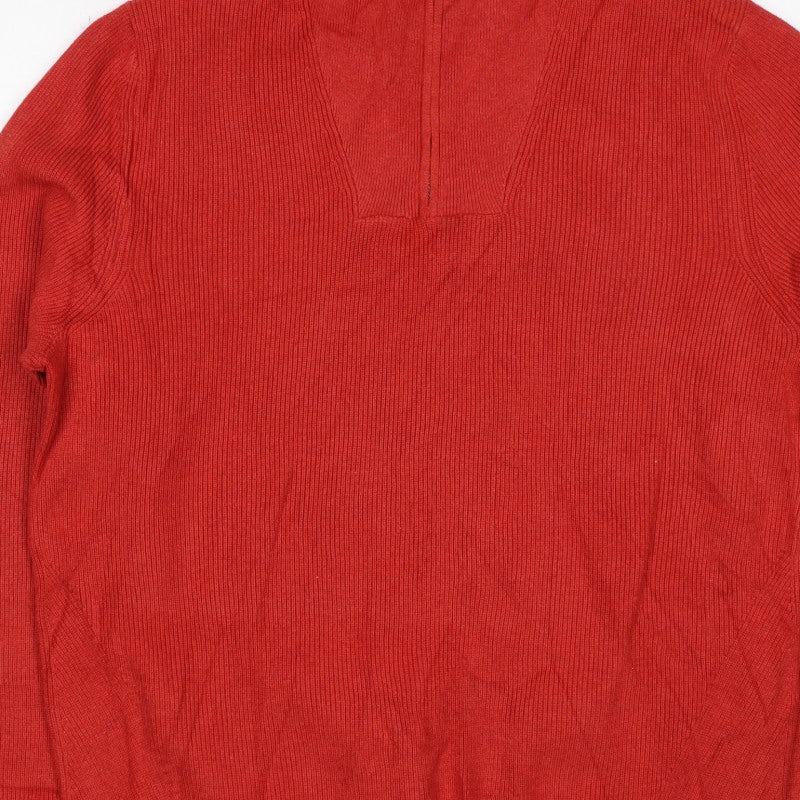 M&S Men’s Red M Half Zip High Neck Cotton Blend Jumper