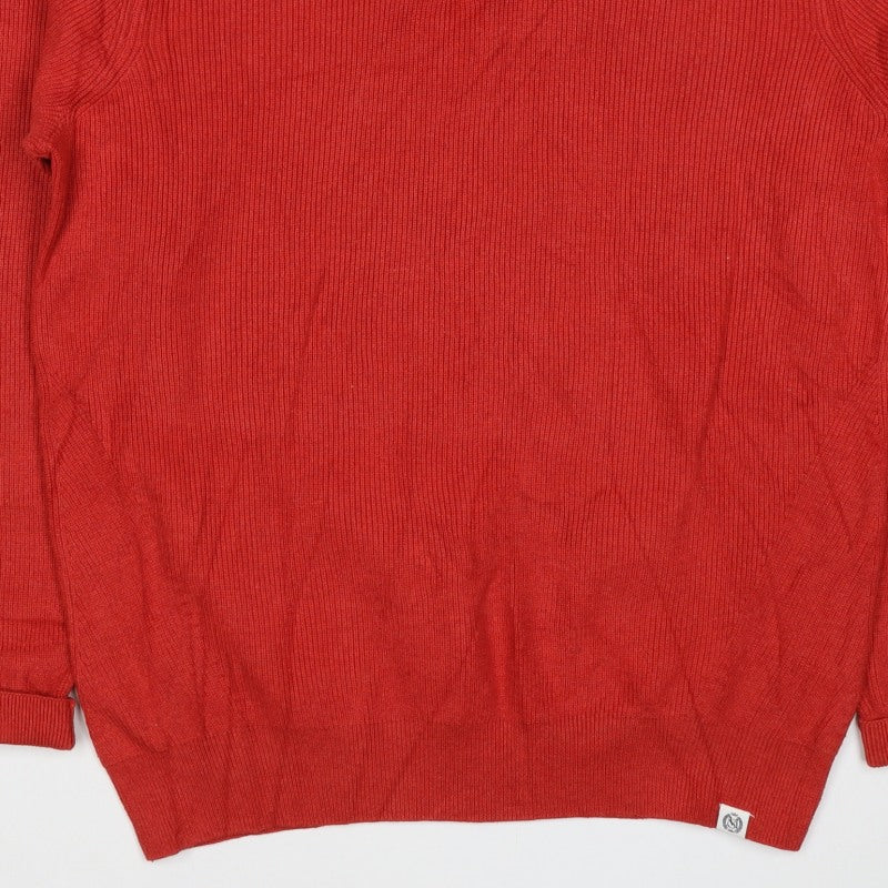 M&S Men’s Red M Half Zip High Neck Cotton Blend Jumper