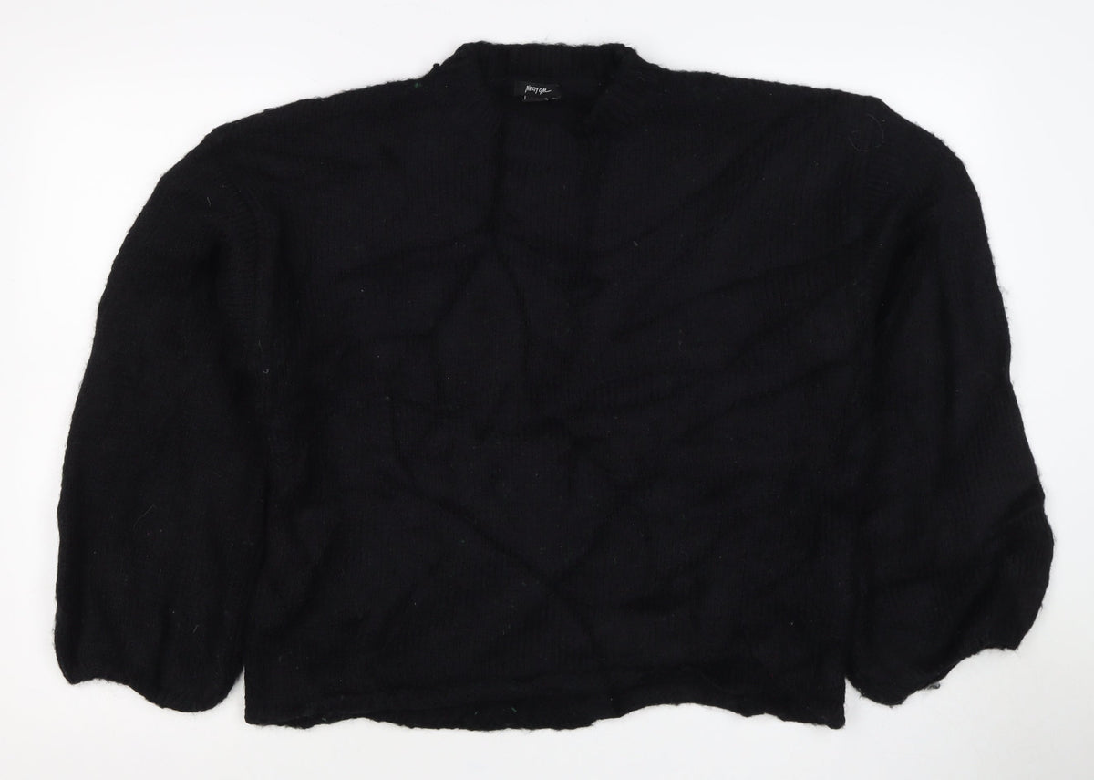 Nasty Gal Women's Black S Balloon Sleeve Mock Neck Knit Jumper