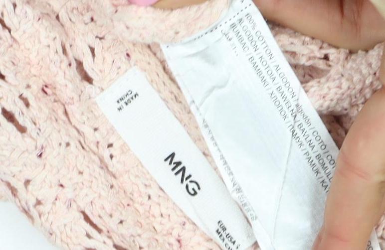MNG Women Pink M Open Knit Cropped V-Neck Button Cardigan