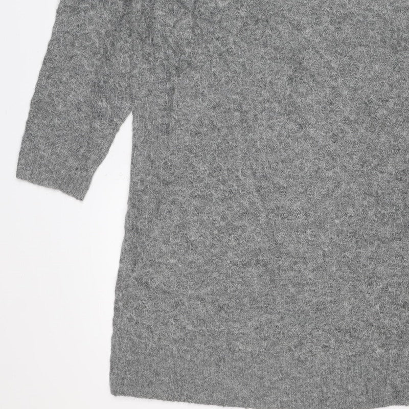 JDY Women’s Grey L Waffle Knit Crew Neck Long Sleeve Pullover Jumper