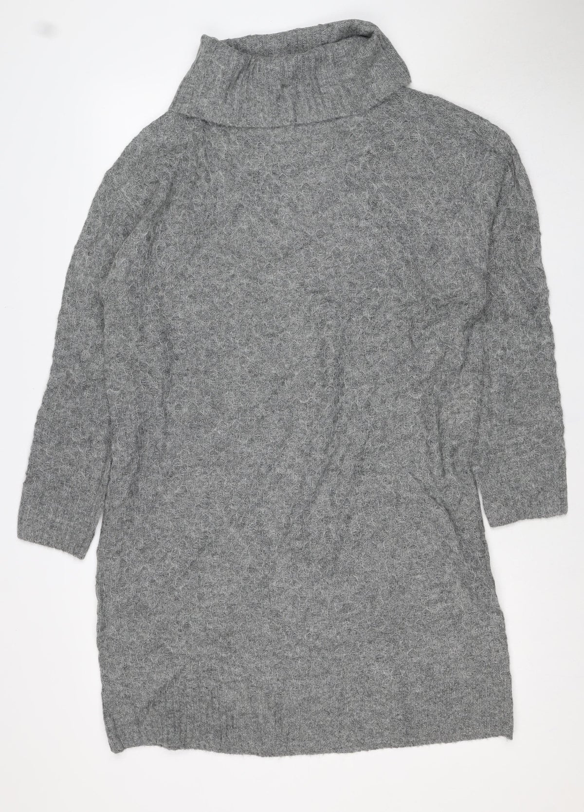JDY Women’s Grey L Waffle Knit Crew Neck Long Sleeve Pullover Jumper