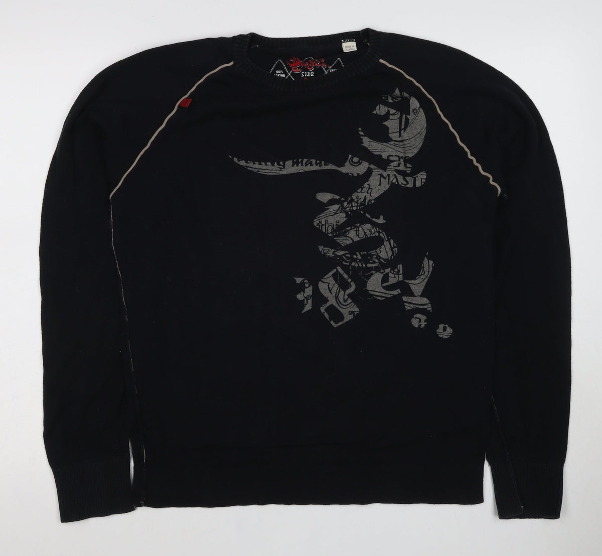 Diesel Men’s Black L Graphic Print Cotton Crew Neck Pullover Jumper