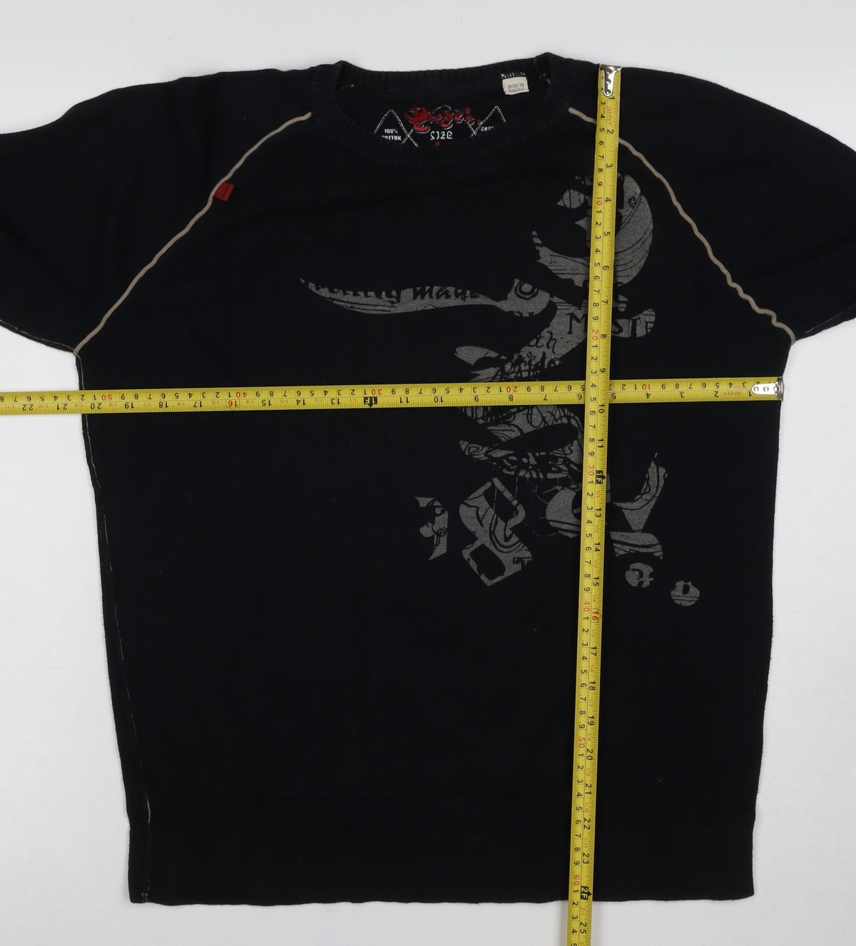 Diesel Men’s Black L Graphic Print Cotton Crew Neck Pullover Jumper