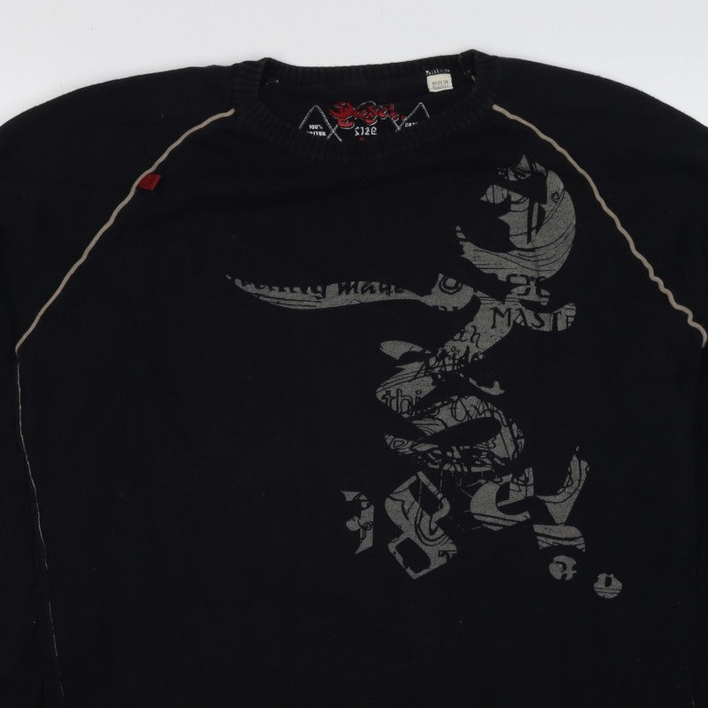 Diesel Men’s Black L Graphic Print Cotton Crew Neck Pullover Jumper