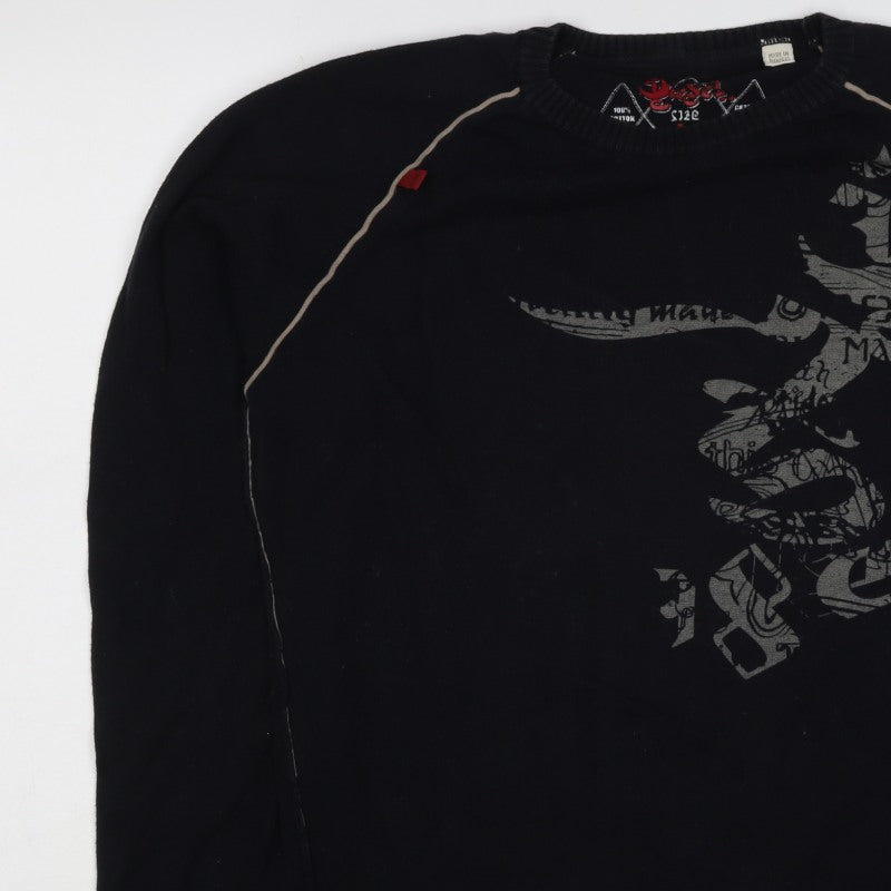 Diesel Men’s Black L Graphic Print Cotton Crew Neck Pullover Jumper