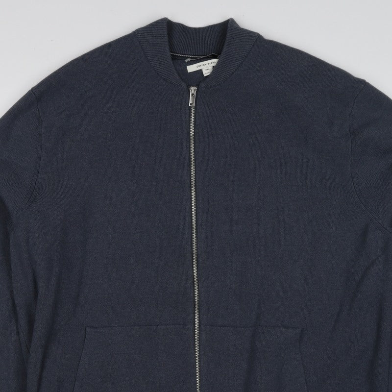 Marks & Spencer Men's Grey 3XL Full Zip Cotton Blend Knit Jumper