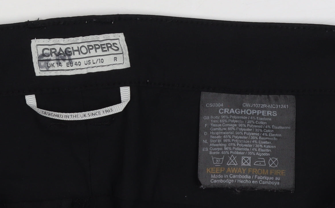 Craghoppers Women Black UK 14 Regular Walking Trousers Stretch Zip Pockets