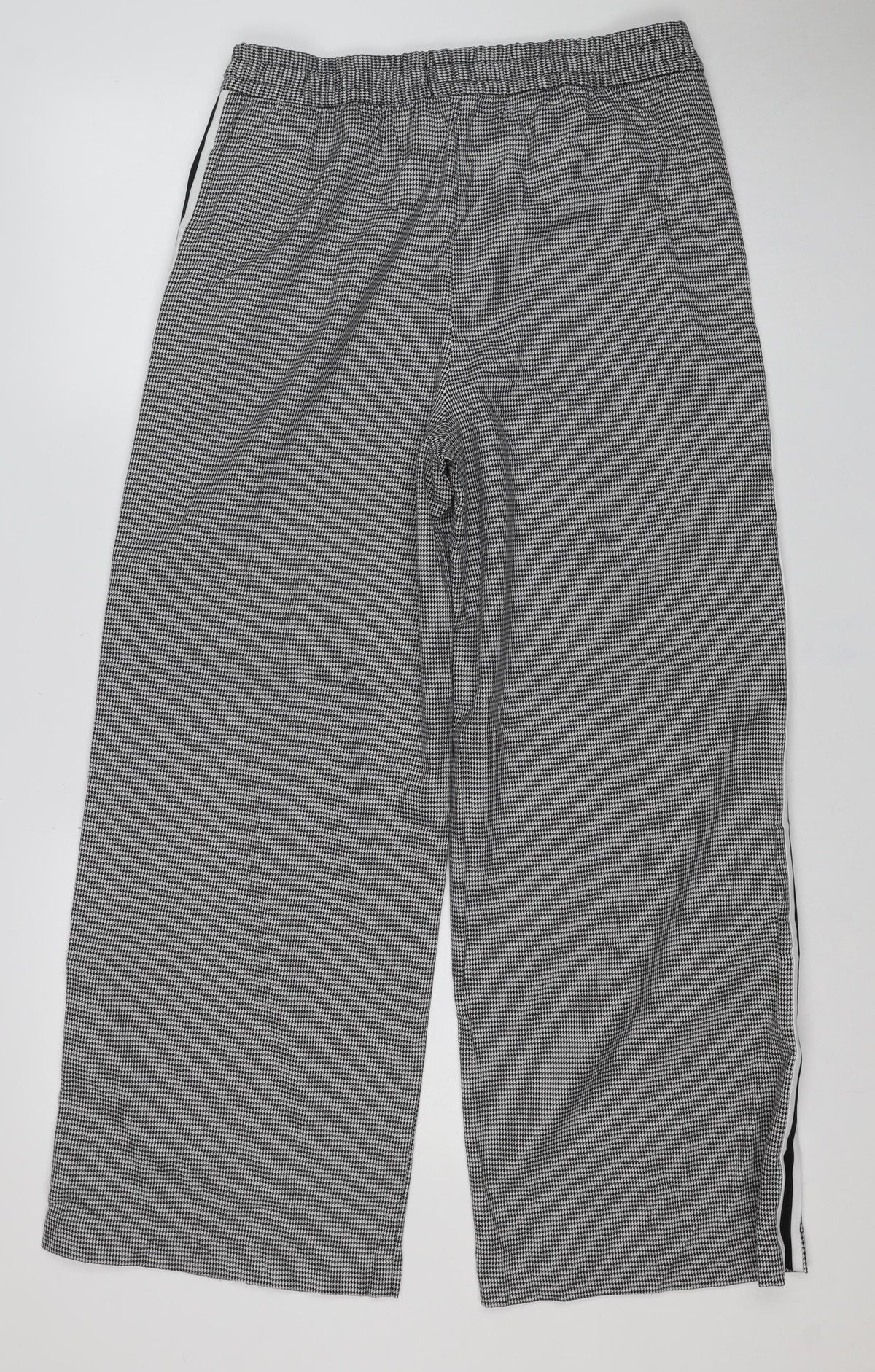 M&S Women’s Black White Check Tapered Stripe Trousers UK 12 Short