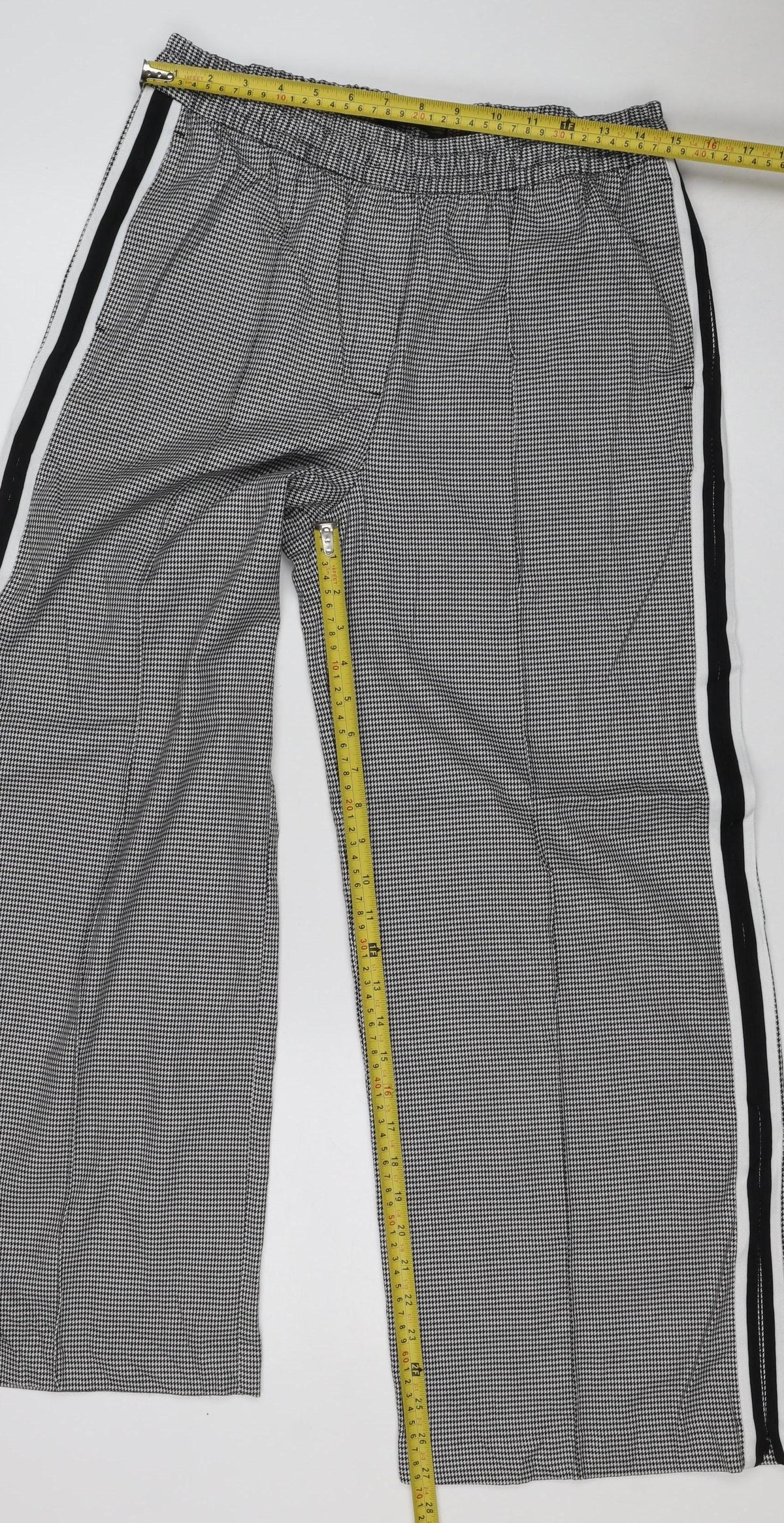 M&S Women’s Black White Check Tapered Stripe Trousers UK 12 Short