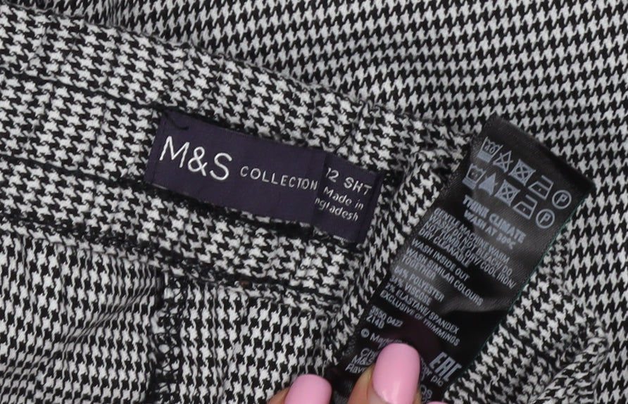 M&S Women’s Black White Check Tapered Stripe Trousers UK 12 Short