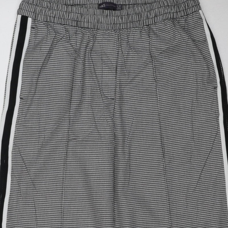 M&S Women’s Black White Check Tapered Stripe Trousers UK 12 Short
