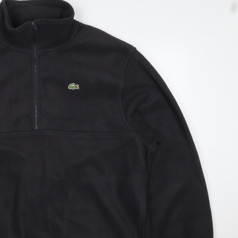 Lacoste Men Black L Fleece 1/4 Zip High Neck Logo Sweatshirt