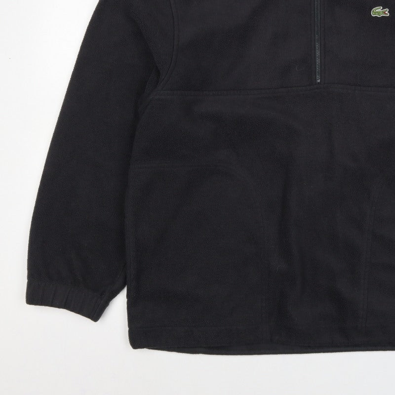 Lacoste Men Black L Fleece 1/4 Zip High Neck Logo Sweatshirt
