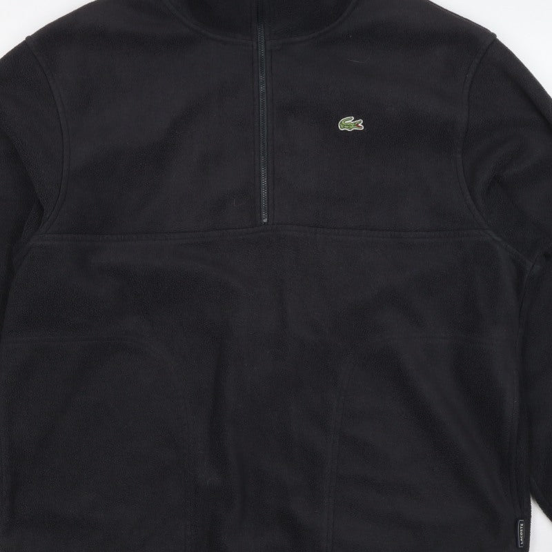 Lacoste Men Black L Fleece 1/4 Zip High Neck Logo Sweatshirt