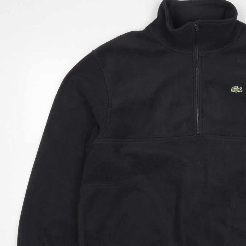 Lacoste Men Black L Fleece 1/4 Zip High Neck Logo Sweatshirt