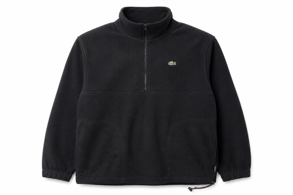 Lacoste Men Black L Fleece 1/4 Zip High Neck Logo Sweatshirt