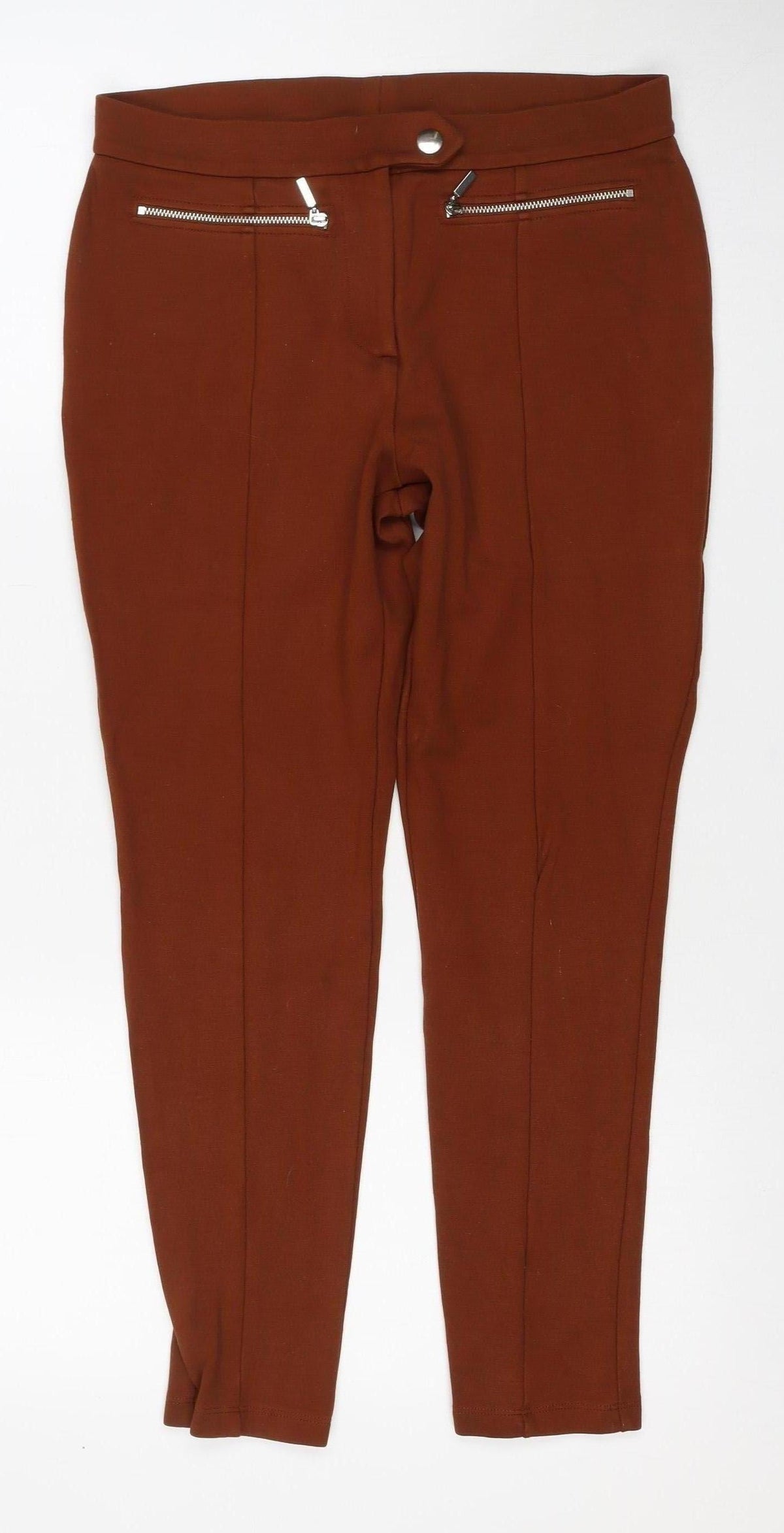 Marks & Spencer Women's Brown UK 12 Short Skinny Zip Pocket Trousers
