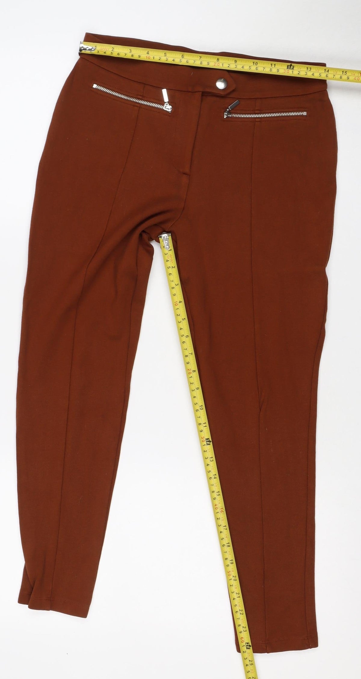 Marks & Spencer Women's Brown UK 12 Short Skinny Zip Pocket Trousers