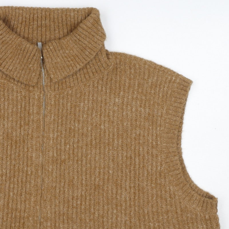 Native Youth Women Brown 6XL Roll Neck Half Zip Knitted Vest