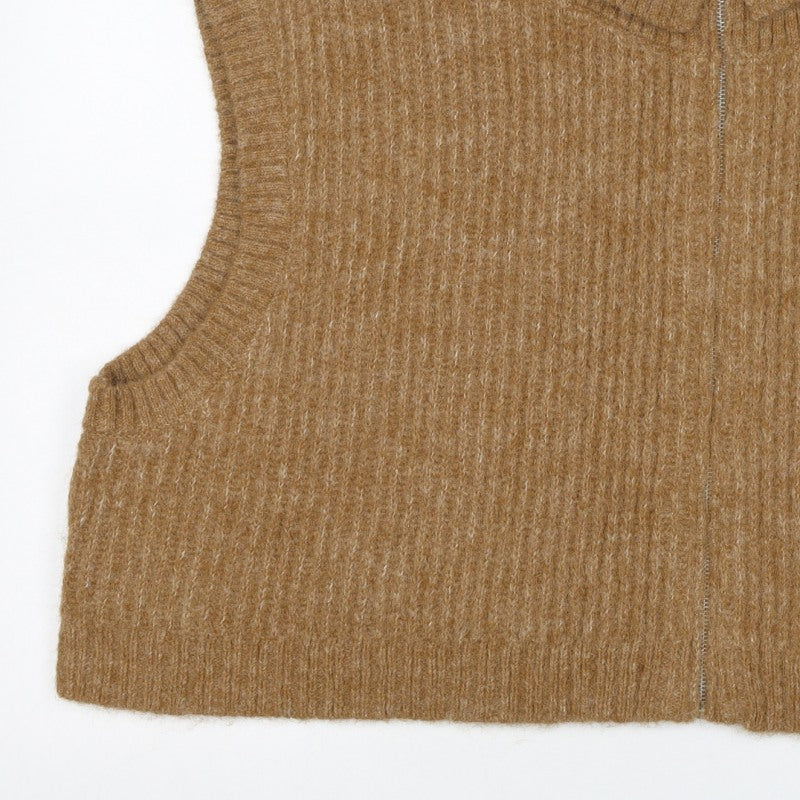 Native Youth Women Brown 6XL Roll Neck Half Zip Knitted Vest