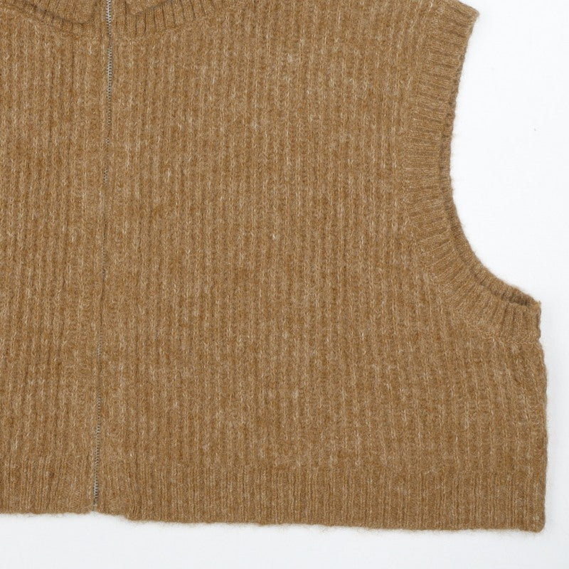 Native Youth Women Brown 6XL Roll Neck Half Zip Knitted Vest