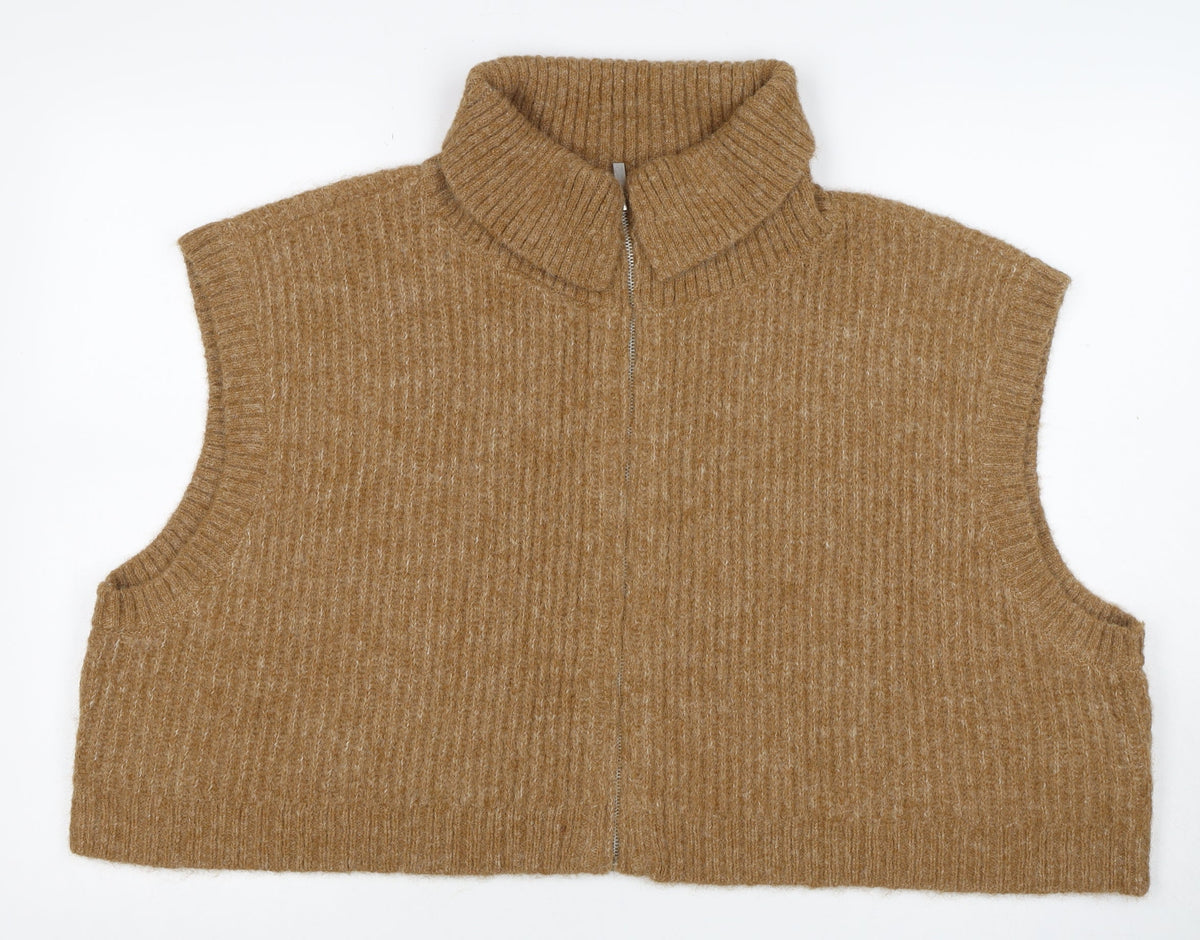 Native Youth Women Brown 6XL Roll Neck Half Zip Knitted Vest