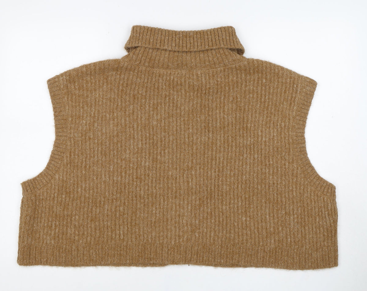 Native Youth Women Brown 6XL Roll Neck Half Zip Knitted Vest