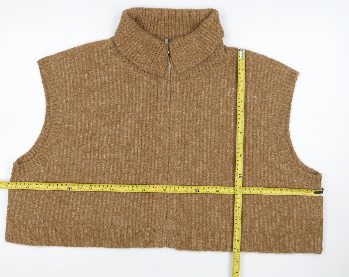 Native Youth Women Brown 6XL Roll Neck Half Zip Knitted Vest