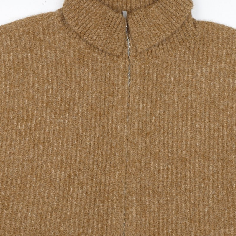 Native Youth Women Brown 6XL Roll Neck Half Zip Knitted Vest